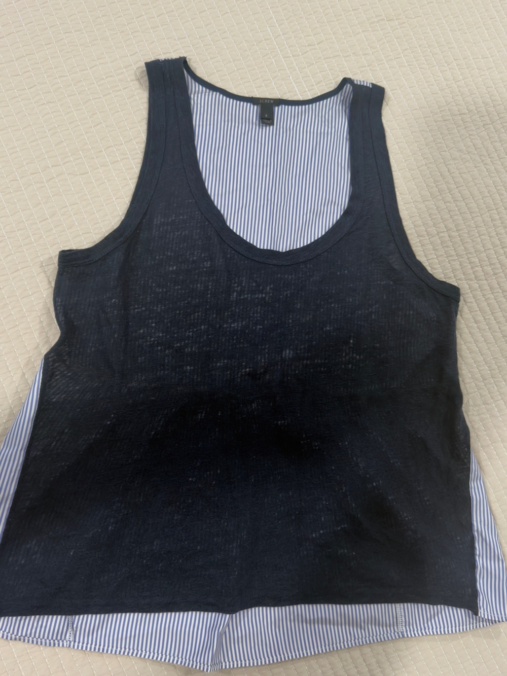 J.Crew Navy Linen Silk Striped Back Peplum Tank Top – Size S 💙